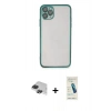 MARSİLYAN™- iPhone 11 Pro Max Kılıf Vadi Minimal - Şeffaf Pasifik Cam Ekran Koruyucu + Siyah Pers Alüminyum Kamera Lens