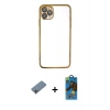 MARSİLYAN™- iPhone 11 Pro Max Kılıf Vadi Minimal - Siyah 18D Cam Ekran Koruyucu + Shine Kamera Lens Koruma Cam - GI