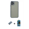 MARSİLYAN™- iPhone 11 Pro Max Kılıf Vadi Minimal - Siyah 18D Cam Ekran Koruyucu + Shine Kamera Lens Koruma Cam - GI