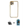 MARSİLYAN™- iPhone 11 Pro Max Kılıf Vadi Minimal - Siyah 18D Cam Ekran Koruyucu + Kamera Lens Koruma Cam - SF