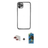 MARSİLYAN™- iPhone 11 Pro Max Kılıf Vadi Minimal - Siyah 18D Cam Ekran Koruyucu + Pers Alüminyum Kamera Lens - KI