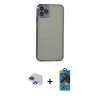 MARSİLYAN™- iPhone 11 Pro Max Kılıf Vadi Minimal - Siyah 18D Cam Ekran Koruyucu + Pers Alüminyum Kamera Lens - LT