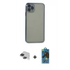 MARSİLYAN™- iPhone 11 Pro Max Kılıf Vadi Minimal - Siyah 18D Cam Ekran Koruyucu + Pers Alüminyum Kamera Lens - SH