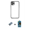 MARSİLYAN™- iPhone 11 Pro Max Kılıf Vadi Minimal - Siyah 18D Cam Ekran Koruyucu + Shine Kamera Lens Koruma Cam - SH