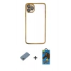 MARSİLYAN™- iPhone 11 Pro Max Kılıf Vadi Minimal - Siyah 18D Cam Ekran Koruyucu + Shine Kamera Lens Koruma Cam - SABE