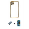 MARSİLYAN™- iPhone 11 Pro Max Kılıf Vadi Minimal - Siyah 18D Cam Ekran Koruyucu + Shine Kamera Lens Koruma Cam - SH