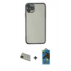 MARSİLYAN™- iPhone 11 Pro Max Kılıf Vadi Minimal - Siyah 18D Cam Ekran Koruyucu + Rainbow Kamera Lens Koruma Cam - YL