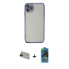 MARSİLYAN™- iPhone 11 Pro Max Kılıf Vadi Minimal - Siyah 18D Cam Ekran Koruyucu + Rainbow Kamera Lens Koruma Cam - YL