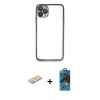 MARSİLYAN™- iPhone 11 Pro Max Kılıf Vadi Minimal - Siyah 18D Cam Ekran Koruyucu + Yeşil Renkli Kamera Lens Koruma Cam
