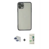 MARSİLYAN™- iPhone 11 Pro Max Kılıf Vadi Minimal - Siyah 20D Premium Cam Ekran Koruyucu + Pers Alüminyum Kamera Lens - LT
