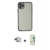 MARSİLYAN™- iPhone 11 Pro Max Kılıf Vadi Minimal - Siyah 20D Premium Cam Ekran Koruyucu + Pers Alüminyum Kamera Lens - YL