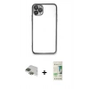 MARSİLYAN™- iPhone 11 Pro Max Kılıf Vadi Minimal - Siyah 20D Premium Cam Ekran Koruyucu + Pers Alüminyum Kamera Lens - YL
