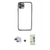 MARSİLYAN™- iPhone 11 Pro Max Kılıf Vadi Minimal - Siyah 20D Premium Cam Ekran Koruyucu + Pers Alüminyum Kamera Lens - LT