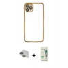 MARSİLYAN™- iPhone 11 Pro Max Kılıf Vadi Minimal - Siyah 20D Premium Cam Ekran Koruyucu + Pers Alüminyum Kamera Lens - YL