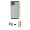 MARSİLYAN™- iPhone 11 Pro Max Kılıf Vadi Minimal - Siyah 20D Premium Cam Ekran Koruyucu + Rainbow Kamera Lens Koruma Cam - GD