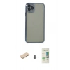 MARSİLYAN™- iPhone 11 Pro Max Kılıf Vadi Minimal - Siyah 20D Premium Cam Ekran Koruyucu + Renkli Kamera Lens Koruma Cam - MI