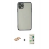 MARSİLYAN™- iPhone 11 Pro Max Kılıf Vadi Minimal - Siyah 20D Premium Cam Ekran Koruyucu + Renkli Kamera Lens Koruma Cam - TU