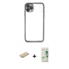 MARSİLYAN™- iPhone 11 Pro Max Kılıf Vadi Minimal - Siyah 20D Premium Cam Ekran Koruyucu + Renkli Kamera Lens Koruma Cam - SI