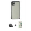 MARSİLYAN™- iPhone 11 Pro Max Kılıf Vadi Minimal - Siyah 20D Premium Cam Ekran Koruyucu + Şeffaf Kamera Lens Koruma Cam