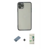 MARSİLYAN™- iPhone 11 Pro Max Kılıf Vadi Minimal - Siyah 20D Premium Cam Ekran Koruyucu + Shine Kamera Lens Koruma Cam - MI