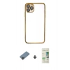 MARSİLYAN™- iPhone 11 Pro Max Kılıf Vadi Minimal - Siyah 20D Premium Cam Ekran Koruyucu + Metal Kamera Lens Koruma Cam - SH