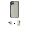 MARSİLYAN™- iPhone 11 Pro Max Kılıf Vadi Minimal - Siyah 20D Premium Cam Ekran Koruyucu + Pers Alüminyum Kamera Lens - SH