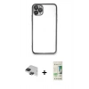 MARSİLYAN™- iPhone 11 Pro Max Kılıf Vadi Minimal - Siyah 20D Premium Cam Ekran Koruyucu + Pers Alüminyum Kamera Lens - SH
