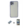 MARSİLYAN™- iPhone 11 Pro Max Kılıf Vadi Minimal - Siyah 34D Hayalet Izgaralı Cam + Shine Kamera Lens Koruma Cam - GD