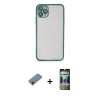 MARSİLYAN™- iPhone 11 Pro Max Kılıf Vadi Minimal - Siyah 34D Hayalet Izgaralı Cam + Shine Kamera Lens Koruma Cam - GD