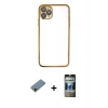 MARSİLYAN™- iPhone 11 Pro Max Kılıf Vadi Minimal - Siyah 34D Hayalet Izgaralı Cam + Shine Kamera Lens Koruma Cam - GD