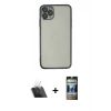 MARSİLYAN™- iPhone 11 Pro Max Kılıf Vadi Minimal - Siyah 34D Hayalet Izgaralı Cam + Kamera Lens Koruma Cam - SF