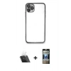 MARSİLYAN™- iPhone 11 Pro Max Kılıf Vadi Minimal - Siyah 34D Hayalet Izgaralı Cam + Kamera Lens Koruma Cam - SF