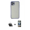 MARSİLYAN™- iPhone 11 Pro Max Kılıf Vadi Minimal - Siyah 34D Hayalet Izgaralı Cam + Kamera Lens Koruma Cam - SF
