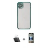 MARSİLYAN™- iPhone 11 Pro Max Kılıf Vadi Minimal - Siyah 34D Hayalet Izgaralı Cam + Kamera Lens Koruma Cam - SF