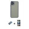 MARSİLYAN™- iPhone 11 Pro Max Kılıf Vadi Minimal - Siyah 34D Hayalet Izgaralı Cam + Metal Kamera Lens Koruma Cam - MI