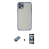 MARSİLYAN™- iPhone 11 Pro Max Kılıf Vadi Minimal - Siyah 34D Hayalet Izgaralı Cam + Metal Kamera Lens Koruma Cam - MI