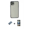 MARSİLYAN™- iPhone 11 Pro Max Kılıf Vadi Minimal - Siyah 34D Hayalet Izgaralı Cam + Metal Kamera Lens Koruma Cam - MI