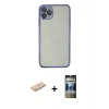 MARSİLYAN™- iPhone 11 Pro Max Kılıf Vadi Minimal - Siyah 34D Hayalet Izgaralı Cam + Mavi Renkli Kamera Lens Koruma Cam