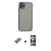 MARSİLYAN™- iPhone 11 Pro Max Kılıf Vadi Minimal - Siyah 34D Hayalet Izgaralı Cam + Shine Kamera Lens Koruma Cam - MI