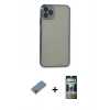 MARSİLYAN™- iPhone 11 Pro Max Kılıf Vadi Minimal - Siyah 34D Hayalet Izgaralı Cam + Metal Kamera Lens Koruma Cam - MR