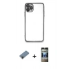 MARSİLYAN™- iPhone 11 Pro Max Kılıf Vadi Minimal - Siyah 34D Hayalet Izgaralı Cam + Metal Kamera Lens Koruma Cam - SH