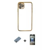 MARSİLYAN™- iPhone 11 Pro Max Kılıf Vadi Minimal - Siyah 34D Hayalet Izgaralı Cam + Metal Kamera Lens Koruma Cam - AKYL
