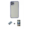 MARSİLYAN™- iPhone 11 Pro Max Kılıf Vadi Minimal - Siyah 34D Hayalet Izgaralı Cam + Metal Kamera Lens Koruma Cam - SH