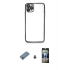 MARSİLYAN™- iPhone 11 Pro Max Kılıf Vadi Minimal - Siyah 34D Hayalet Izgaralı Cam + Metal Kamera Lens Koruma Cam - AKYL