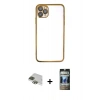 MARSİLYAN™- iPhone 11 Pro Max Kılıf Vadi Minimal - Siyah 34D Hayalet Izgaralı Cam + Pers Alüminyum Kamera Lens - YL