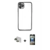 MARSİLYAN™- iPhone 11 Pro Max Kılıf Vadi Minimal - Siyah 34D Hayalet Izgaralı Cam + Pers Alüminyum Kamera Lens - YL