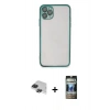 MARSİLYAN™- iPhone 11 Pro Max Kılıf Vadi Minimal - Siyah 34D Hayalet Izgaralı Cam + Pers Alüminyum Kamera Lens - SH