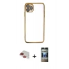 MARSİLYAN™- iPhone 11 Pro Max Kılıf Vadi Minimal - Siyah 34D Hayalet Izgaralı Cam + Pers Alüminyum Kamera Lens - KI