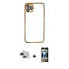 MARSİLYAN™- iPhone 11 Pro Max Kılıf Vadi Minimal - Siyah 34D Hayalet Izgaralı Cam + Pers Alüminyum Kamera Lens - SH