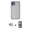 MARSİLYAN™- iPhone 11 Pro Max Kılıf Vadi Minimal - Siyah 34D Hayalet Izgaralı Cam + Pers Alüminyum Kamera Lens - YL